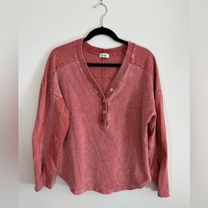 New J. Her Waffle Knit Henley Top | Mineral Washed | Soft | Size S | Cinnamon